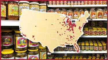 Map of groshery store locations that sell Tony Packo's products